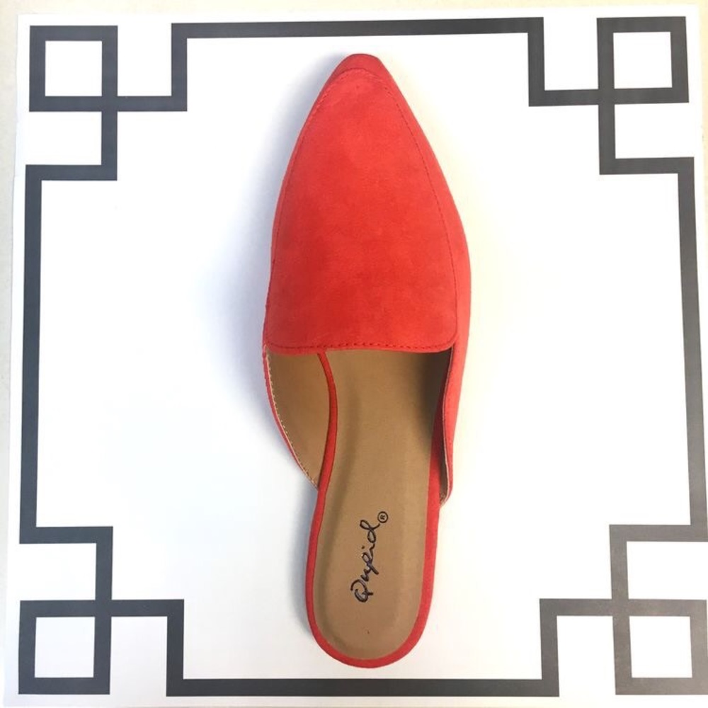 Red-Orange Mules - Faux Suede - Pointed Toe Flats